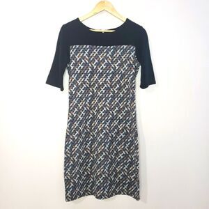 Smashed Lemon Medium Short Sleeve Black Grey Weave Print Dress